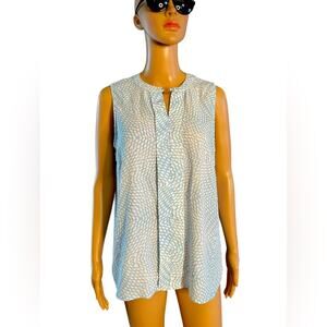 Harve Bernard Sleeveless BLOUSE Womens M Blue White Open V Pleated Lightweight